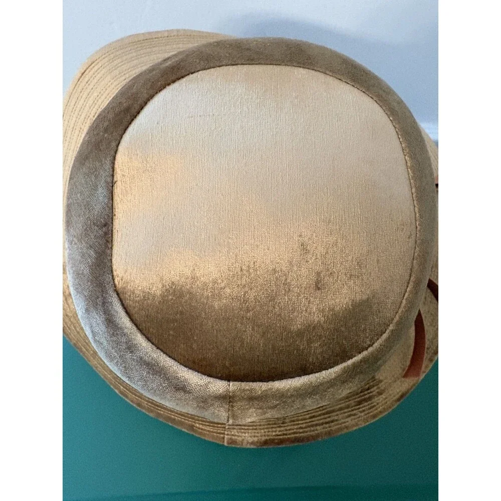 Vtg Mr Kim Original Sun Hat Wide Brim Satin Ribbon Bow Gold Bronze 1950s 60s